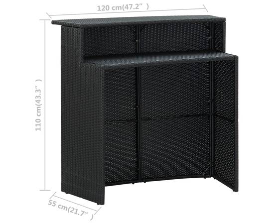 Set mobilier bar de grădină cu perne, 3 piese, negru, 8 image