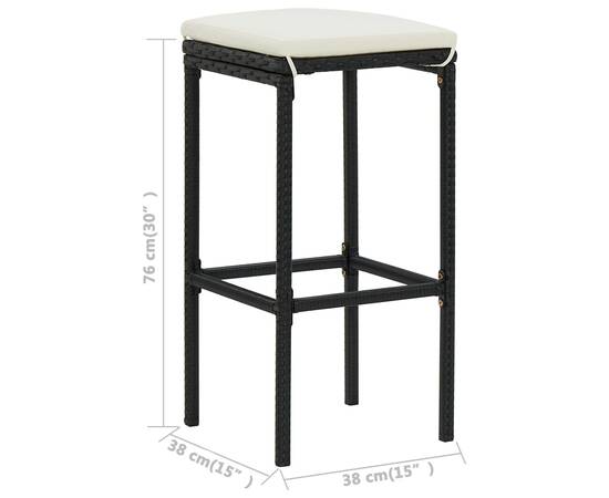 Set mobilier bar de grădină cu perne, 3 piese, negru, 9 image