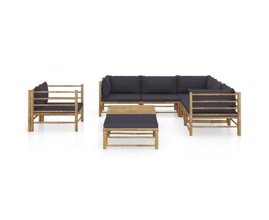 Set mobilier de grădină, 8 piese, perne gri închis, bambus, 2 image