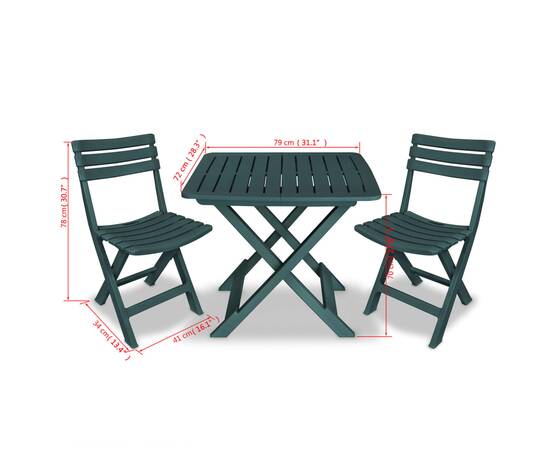 Set mobilier bistro pliabil, 3 piese, verde, plastic, 9 image