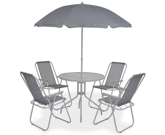 Set mobilier de exterior, 6 piese, gri, oțel și textilenă