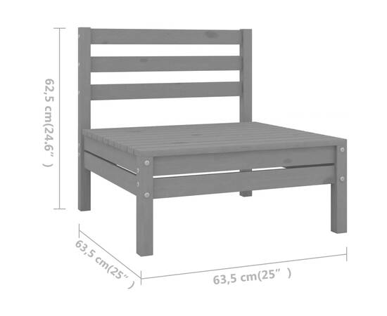 Set mobilier de grădină, 10 piese, gri, lemn masiv de pin, 6 image