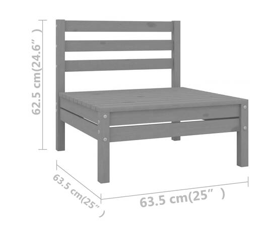 Set mobilier de grădină, 10 piese, gri, lemn masiv de pin, 8 image