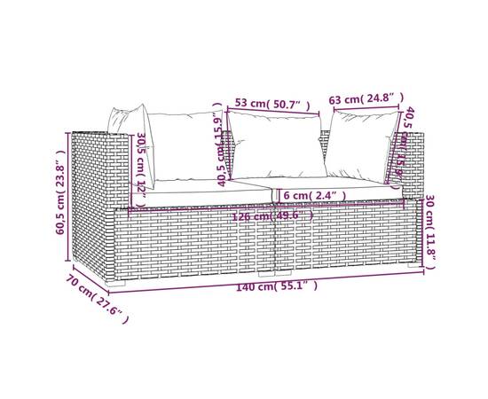 Set mobilier de grădină cu perne, 3 piese, negru, poliratan, 7 image