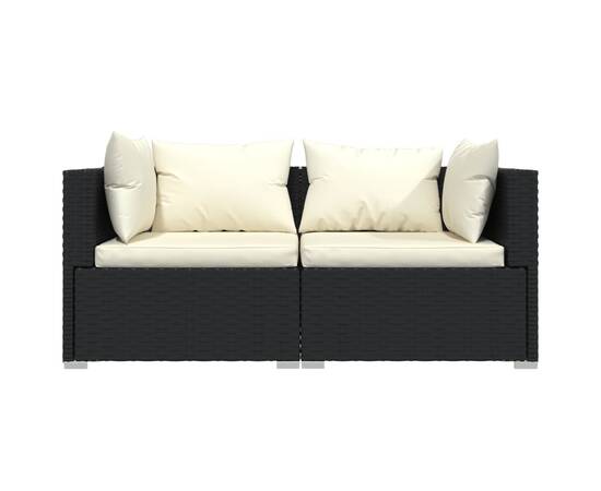 Set mobilier de grădină cu perne, 3 piese, negru, poliratan, 4 image