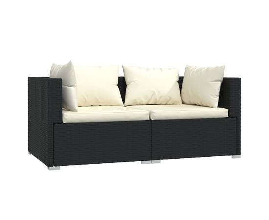 Set mobilier de grădină cu perne, 3 piese, negru, poliratan, 3 image