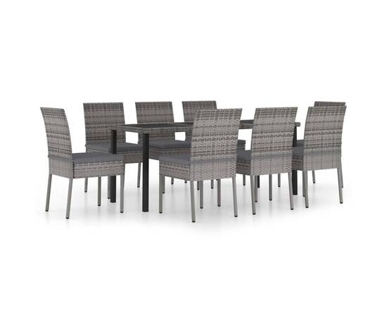 Set mobilier de masă pentru grădină, 9 piese, gri, poliratan, 2 image