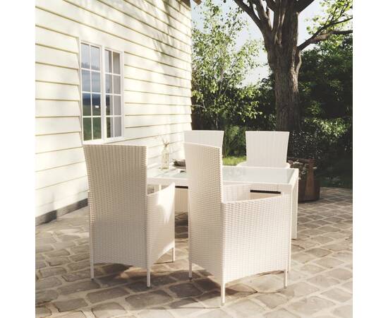 Set mobilier de exterior cu perne, 5 piese, alb, poliratan