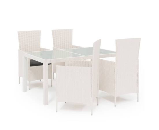 Set mobilier de exterior cu perne, 5 piese, alb, poliratan, 2 image