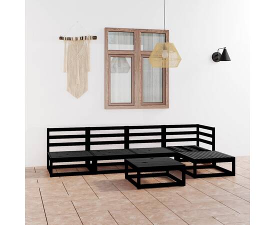 Set mobilier de grădină, 6 piese, negru, lemn masiv de pin