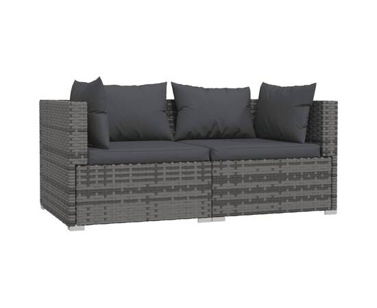 Canapea cu 2 locuri, cu perne, gri, poliratan, 2 image