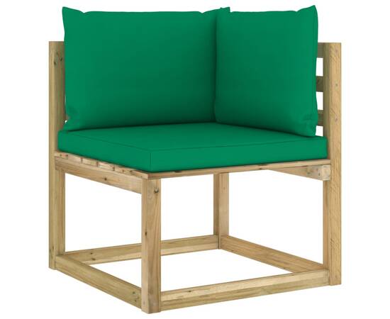 Canapele colțar grădină cu perne, 2 buc., lemn pin verde tratat, 4 image