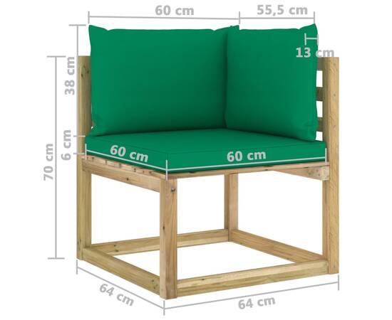 Canapele colțar grădină cu perne, 2 buc., lemn pin verde tratat, 9 image