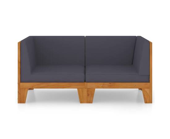 Set canapea 2 locuri cu perne gri închis, lemn masiv acacia, 3 image