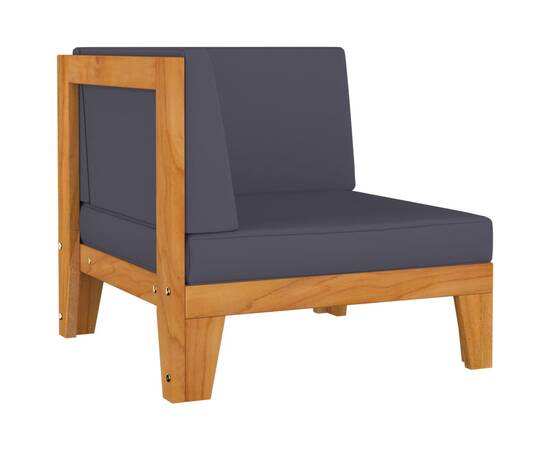 Set canapea 2 locuri cu perne gri închis, lemn masiv acacia, 4 image