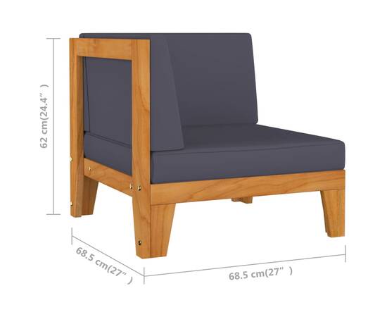 Set canapea 2 locuri cu perne gri închis, lemn masiv acacia, 6 image