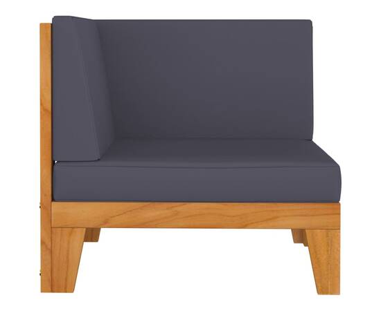 Set canapea 2 locuri cu perne gri închis, lemn masiv acacia, 5 image