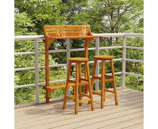 Set mobilier de bar de balcon, 3 piese, lemn masiv de acacia