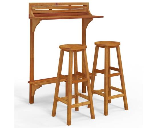 Set mobilier de bar de balcon, 3 piese, lemn masiv de acacia, 2 image