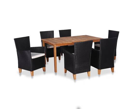 Set mobilier de exterior, 7 piese, negru și maro, poliratan