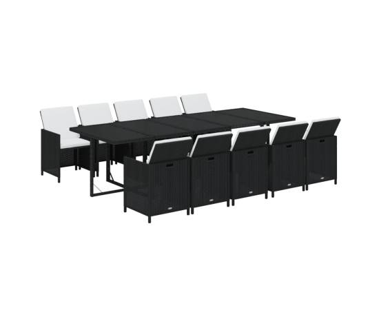 Set mobilier de exterior cu perne, 11 piese, negru, poliratan, 3 image