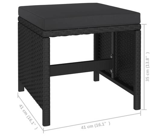 Set mobilier de exterior cu perne, 6 piese, negru, poliratan, 8 image