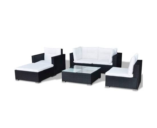 Set mobilier de grădină cu perne, 6 piese, negru, poliratan, 6 image