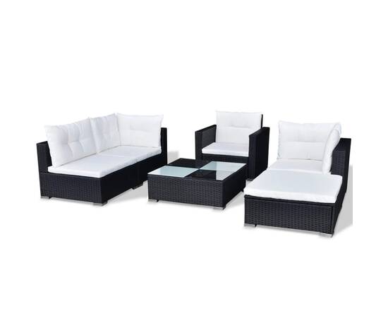 Set mobilier de grădină cu perne, 6 piese, negru, poliratan, 5 image