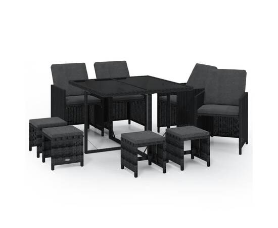 Set mobilier de grădină cu perne, 9 piese, negru, poliratan, 2 image