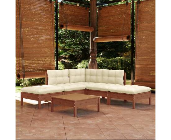 Set mobilier grădină cu perne, 6 piese, maro miere, lemn de pin