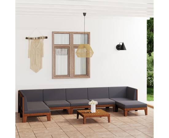 Set mobilier grădină cu perne, 8 piese, lemn masiv acacia