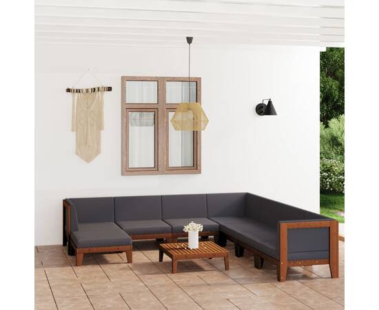 Set mobilier grădină cu perne, 9 piese, lemn masiv acacia