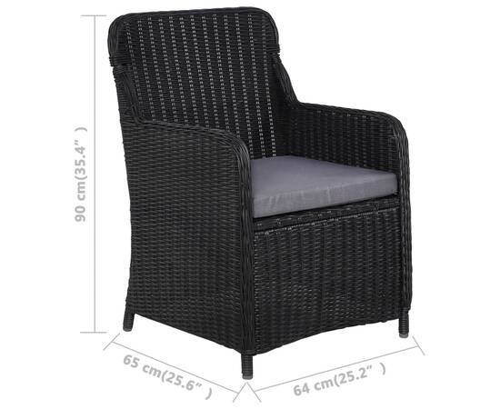 Set mobilier pentru grădină, 7 piese, negru, 11 image