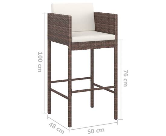 Set mobilier bar de grădină, cu perne, 3 piese, maro, poliratan, 9 image