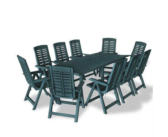 Set mobilier de exterior, 11 piese, verde, plastic