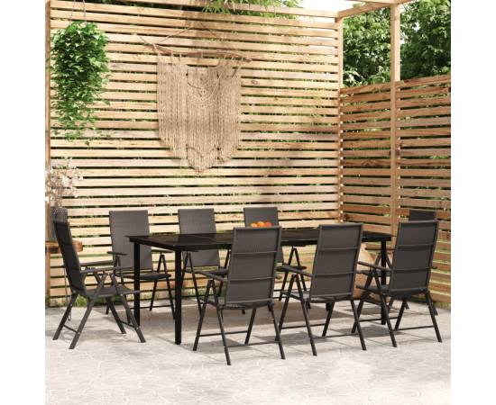 Set mobilier de grădină, 9 piese, negru