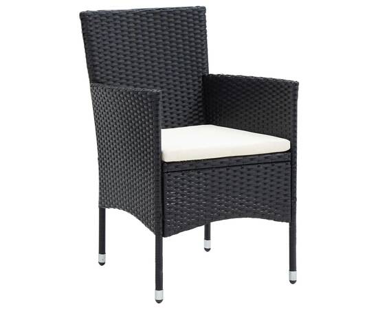 Set mobilier de grădină cu perne, 3 piese, negru, poliratan, 4 image