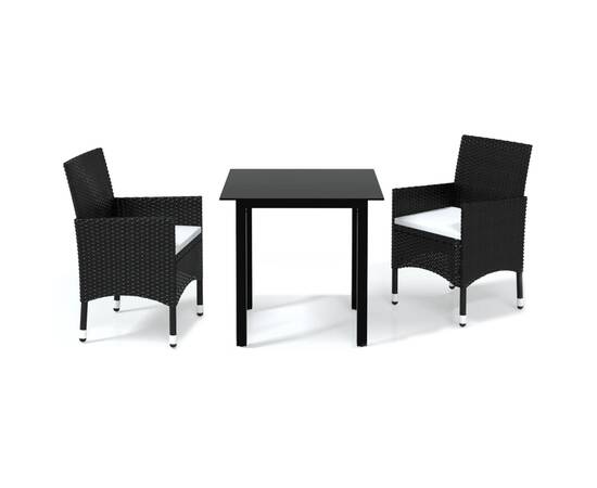 Set mobilier de grădină cu perne, 3 piese, negru, poliratan, 2 image