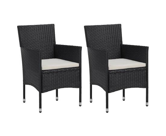 Set mobilier de grădină cu perne, 3 piese, negru, poliratan, 3 image