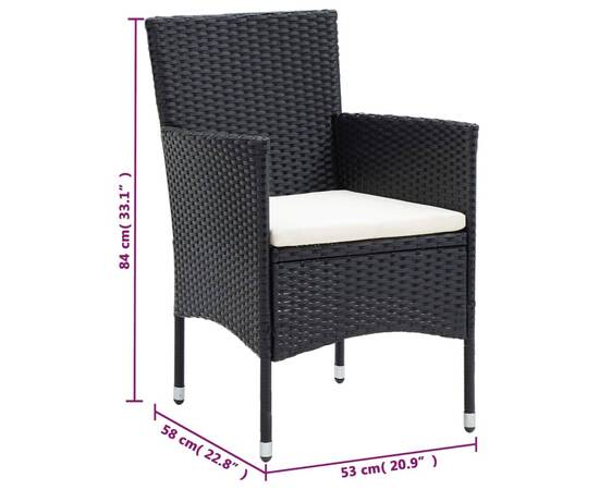 Set mobilier de grădină cu perne, 3 piese, negru, poliratan, 11 image