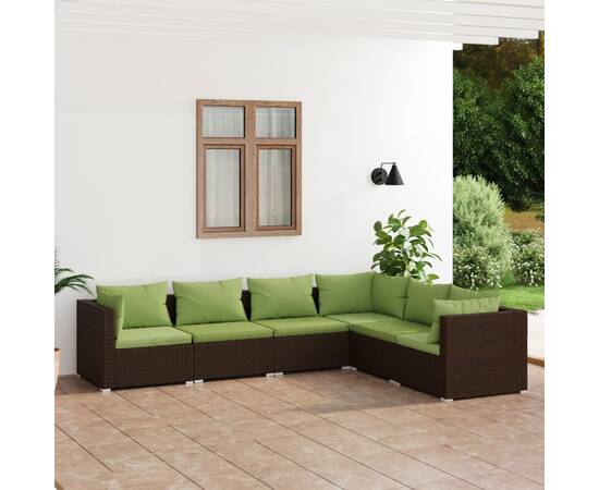 Set mobilier de grădină cu perne, 6 piese, maro, poliratan
