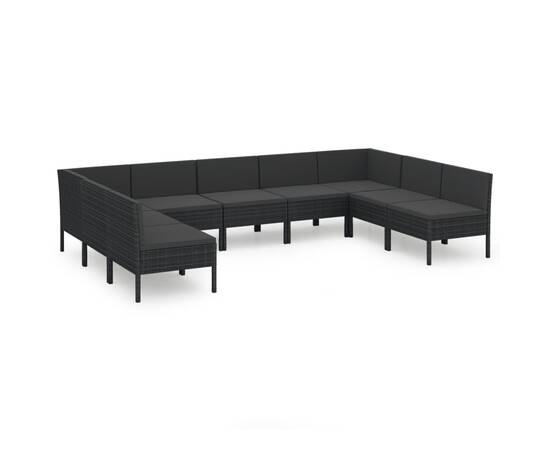 Set mobilier de grădină cu perne, 9 piese, negru, poliratan, 2 image