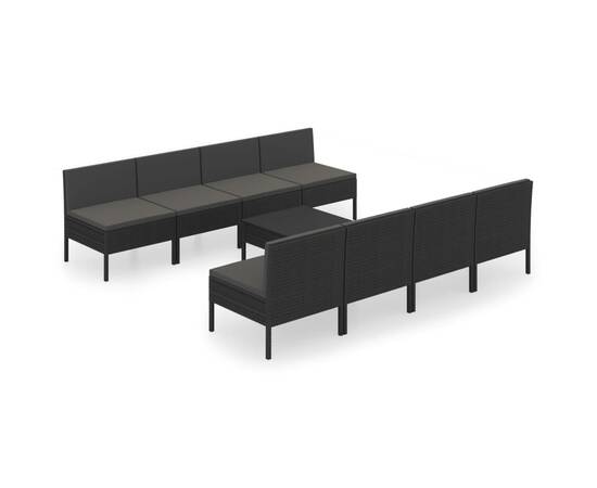 Set mobilier de grădină cu perne, 9 piese, negru, poliratan, 2 image