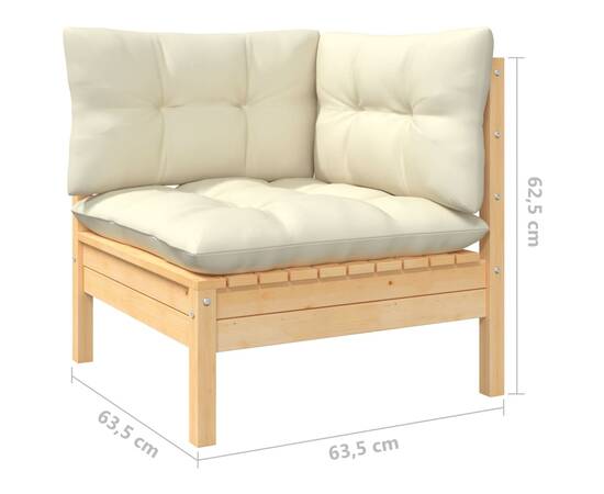 Set mobilier grădină cu perne crem, 11 piese, lemn masiv de pin, 5 image