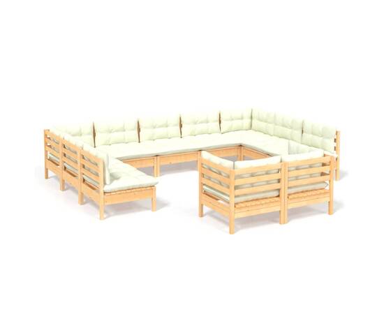 Set mobilier grădină cu perne crem, 11 piese, lemn masiv de pin, 2 image