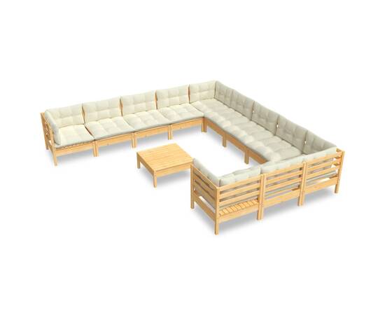 Set mobilier grădină cu perne crem, 12 piese, lemn de pin, 2 image