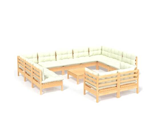 Set mobilier grădină cu perne crem, 12 piese, lemn masiv de pin, 2 image