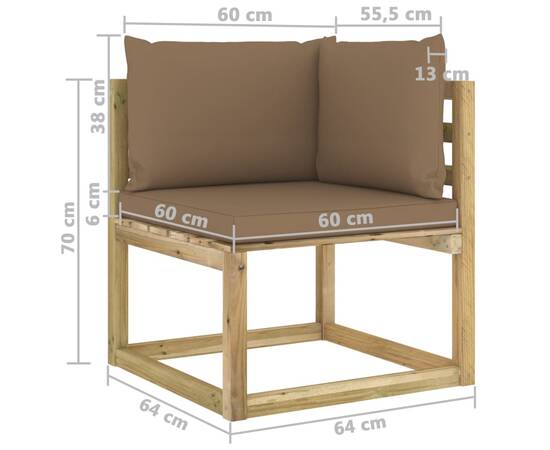 Canapele colțar grădină cu perne 2 buc. lemn pin verde tratat, 9 image