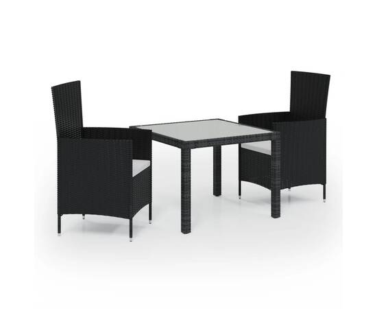 Set mobilier de exterior cu perne, 3 piese, negru, poliratan, 2 image