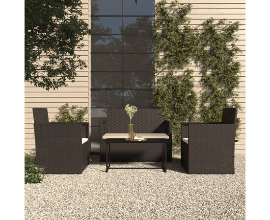 Set mobilier de exterior cu perne, 4 piese, negru, poliratan